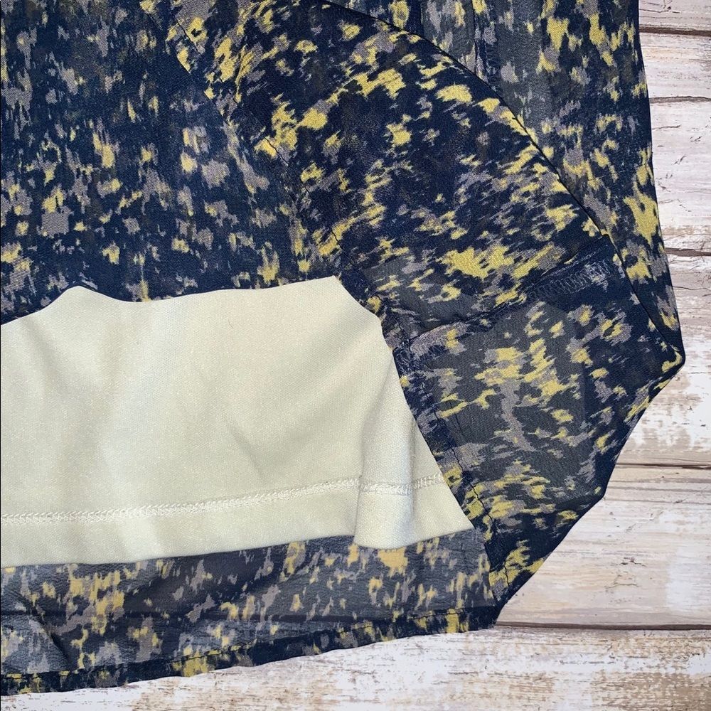 Cato Blue Yellow Splatter Print Dress XS Cap Sleeve Belted Chiffon - Picture 7 of 9